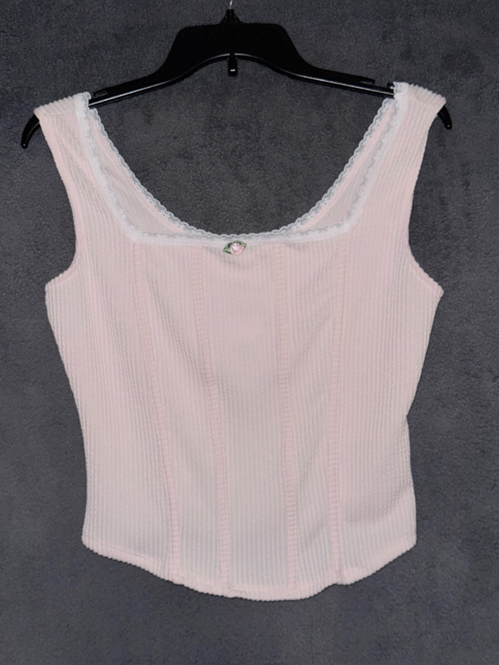 Persaya Light Pink Ribbed Lace-Trim Camisole Size Large (Juniors)